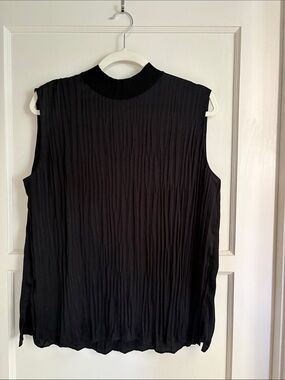 Vince Sleeveless Pleated Mock Neck Top - Black